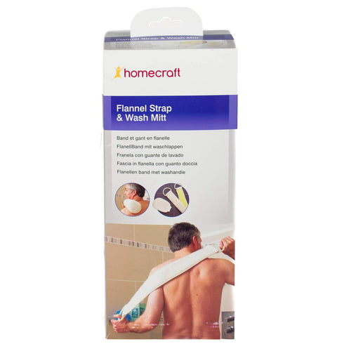 Homecraft Flannel Strap and Wash Mitt, Loofah Back Scrubber, Shower Strap for Eldery, Handicapped, and Disabled
