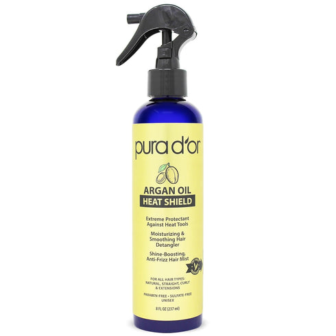 PURA D'OR Argan Oil Heat Shield Protectant Spray, 8 Oz, Protects Up To 450º F from Flat Iron & Hot Blow Dry