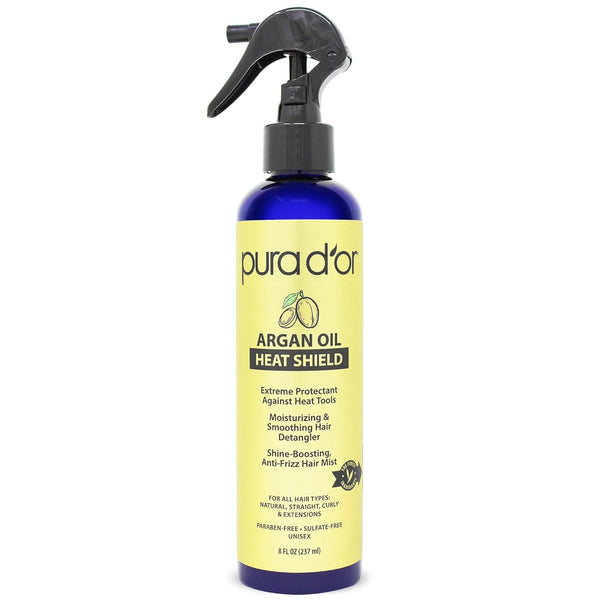 PURA D'OR Argan Oil Heat Shield Protectant Spray, 8 Oz, Protects Up To 450º F from Flat Iron & Hot Blow Dry