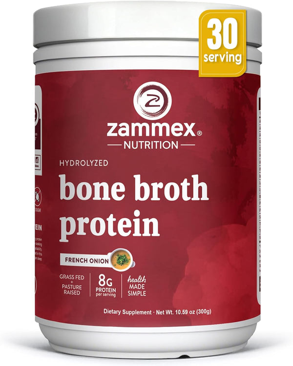Zammex Beef Bone Broth Protein Powder - Grass-Fed Hydrolyzed Collagen, Supports Hair