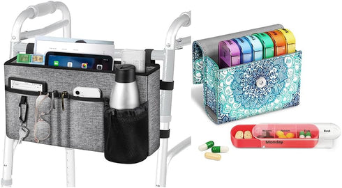 FINPAC Large Walker Tote Bag(Gray), Weekly Pill Organizers (Emerald Illusions)