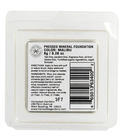 Honeybee Gardens Pressed Mineral Powder Foundation Refill, Malibu, Medium Olive Shade, 7.5g