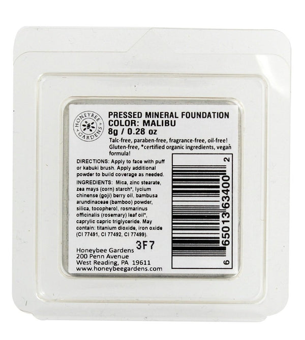 Honeybee Gardens Pressed Mineral Powder Foundation Refill, Malibu, Medium Olive Shade, 7.5g