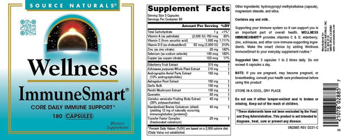 Source Naturals Wellness ImmuneSmart - Core Daily Immune Support with Vitamins A, C, D, Zinc, Elderberry, 180 Capsules