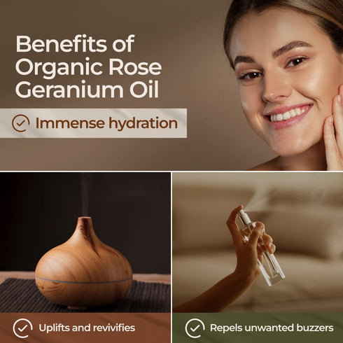 Gya Labs Organic Rose Geranium Essential Oil for Skin - Organic Geranium Oil for Diffuser & Aromatherapy (0.34 fl oz)