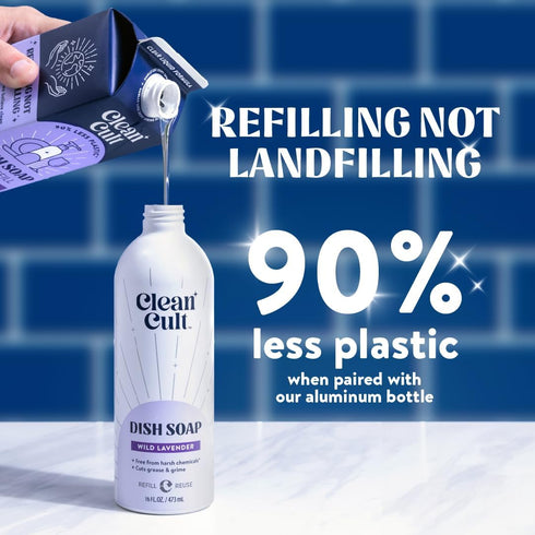 Cleancult Dish Soap Liquid Refill (32oz, 1 Pack) - Plant Based Dish Soap that Cuts Grease & Grime, Wild Lavender