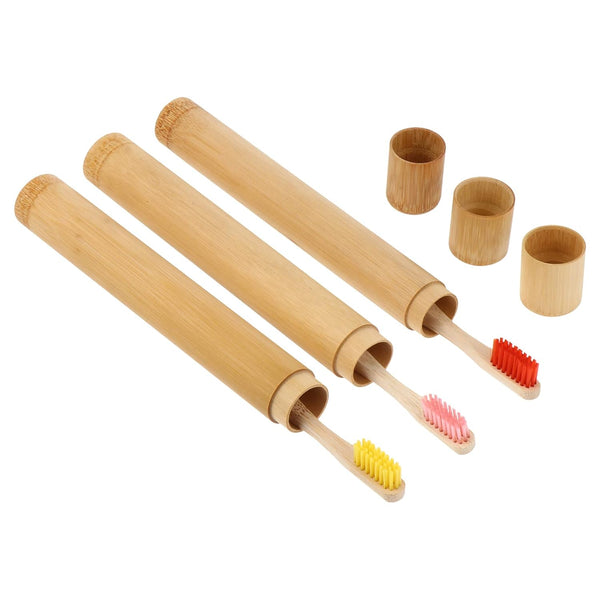Healifty Bamboo Toothbrush Holder - Portable Wood Cover for Disposable Travel Toothbrushes, Rustic Organizer Kit