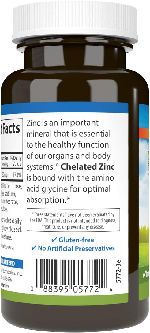 Carlson Chelated Zinc, 30 mg, Zinc Glycinate Chelate, Immune Support, 250 Tablets