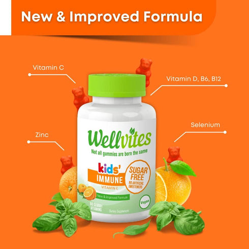 Sugar Free Kids Immune Daily Gummy Vitamins - Vegan, Non-GMO - Vitamin C Gummies for Kids Immune Support – No Artificial Sweeteners, Gluten Free, Gelatin Free - 60 Count (30 Day Supply)
