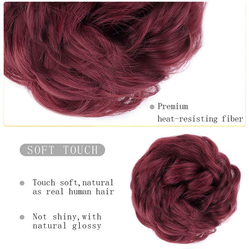 MORICA 2PCS Messy Bun Hair Piece, Fake Hair Messy Bun Scrunchies for Women, Curly Wavy Synthetic Chignon Ponytail