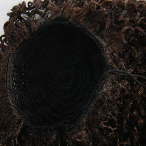 Short Afro Kinky Curly Ponytail Hair Piece for Women, Synthetic Extension in Mix Dark Brown (1B/33#)