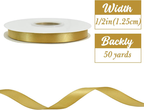 TONIFUL 1/2 Inch x 50yd Dark Gold Satin Ribbon Thin Solid Fabric Ribbon for Gift Wrapping, Floral Bouquets, Bows and Craft Making, Christmas Valentines Birthday Wedding and Party Decoration by TONIFUL