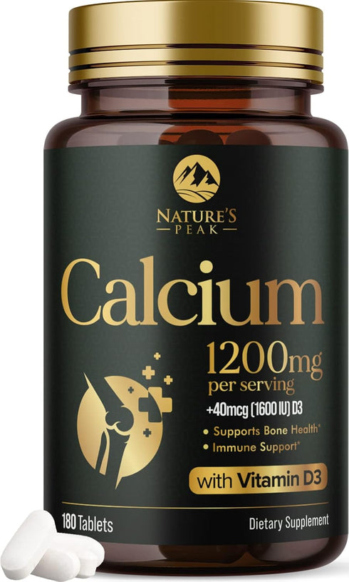 Calcium 1200 mg with Vitamin D3, Calcium Supplement for Bone Strength, 180 Tablets, Supports Immune System