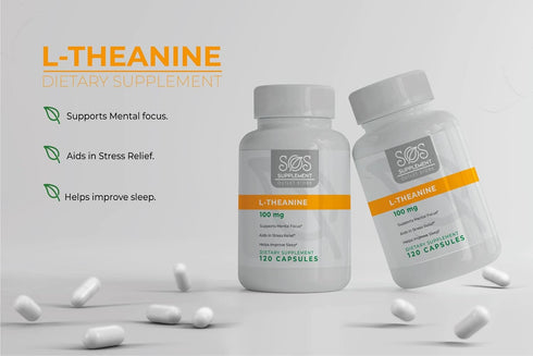 SOS L-Theanine - Brain Support Focus Supplement, 100mg, 120 Count