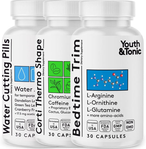 Youth & Tonic Shred Sculpt Lean 3 x Diet Pills for Metabolism, Energy, Cravings, and Water Retention Support