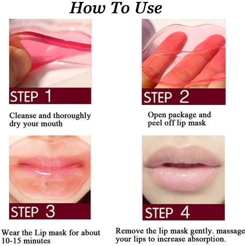 Lip Mask, 30PCS Collagen Crystal Pink Lip Care Gel Pads, Moisturizing Anti-Wrinkle Treatment