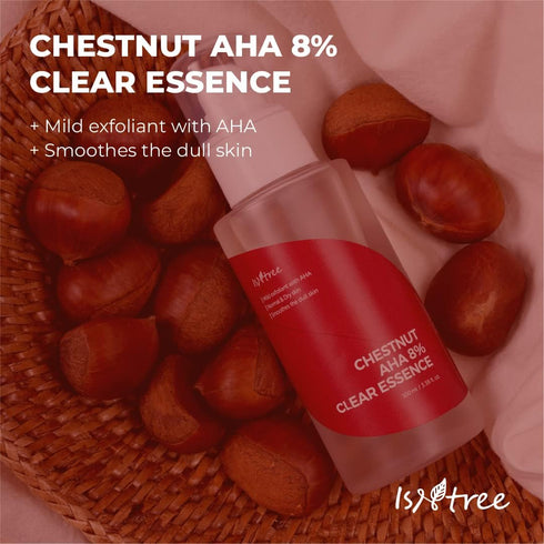 ISNTREE Chestnut AHA 8% Clear Essence 100ml, Chemical Facial Essence for Tightening Pores and Dead Skin Cells