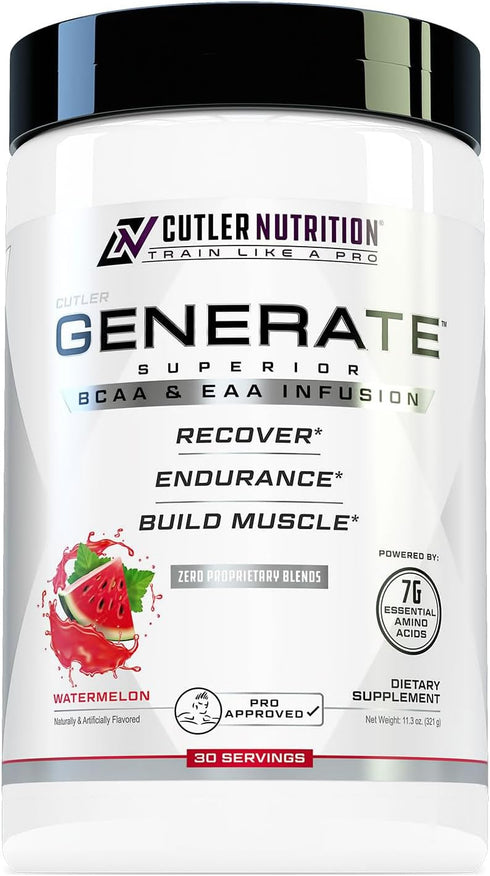 Generate EAA and BCAA Powder: Post Workout Recovery Drink with 5g BCAAs, 2g EAAs for Lean Muscle Mass - Watermelon, 30