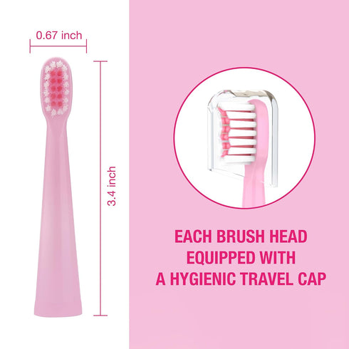 Vekkia Sonic Kids Electric Toothbrush Replacement Heads, Pink (4 Pack), 7X More Plaque Removal, Soft Bristles