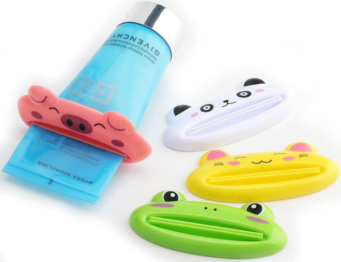 Pasow Cartoon Animal Toothpaste Cream Squeezers - Pack of 4 Mix Designs (Frog, Cat, Panda, Pig)