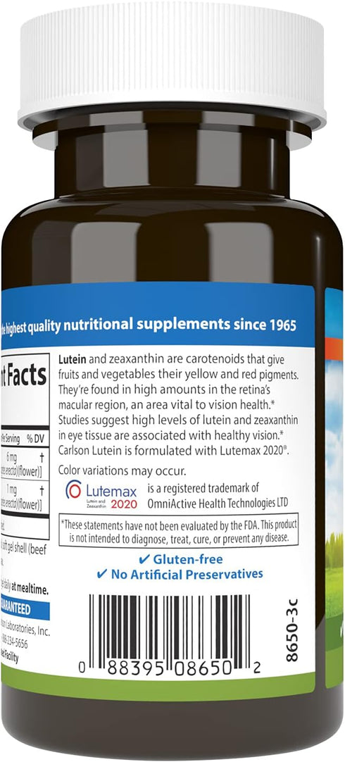 Carlson Lutein, 6 mg, Healthy Vision & Eye Function, Antioxidant, 60 Softgels