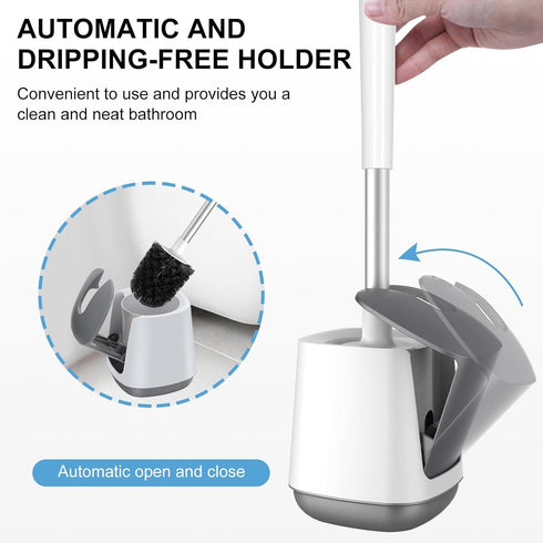 SetSail Toilet Brush and Holder - Automatic Bathroom Bowl Cleaner Scrubber, Ventilated, White-pp