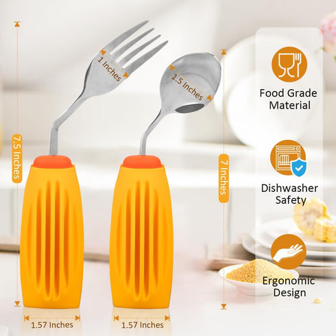 Set, Thick Solid Weighted Adaptive Utensils Non-slip Handle Eating Spoon and Fork for Hand Tremors, Arthritis