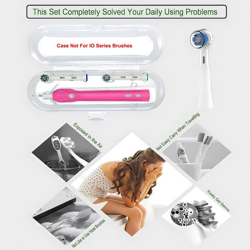 Electric Toothbrush Travel Case for Oral-B Toothbrushes & 6Pcs Reusable Head Covers Compatible with Oral B Electric