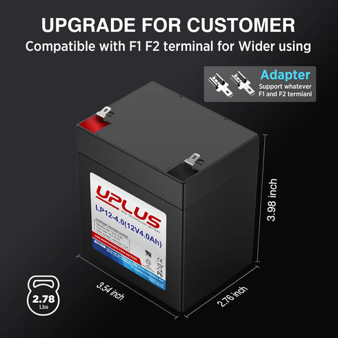 UPLUS 12 Volt 4AH Rechargeable AGM Battery, LP12-4 SLA Replacement for Security Control Panel, Garage Door Opener