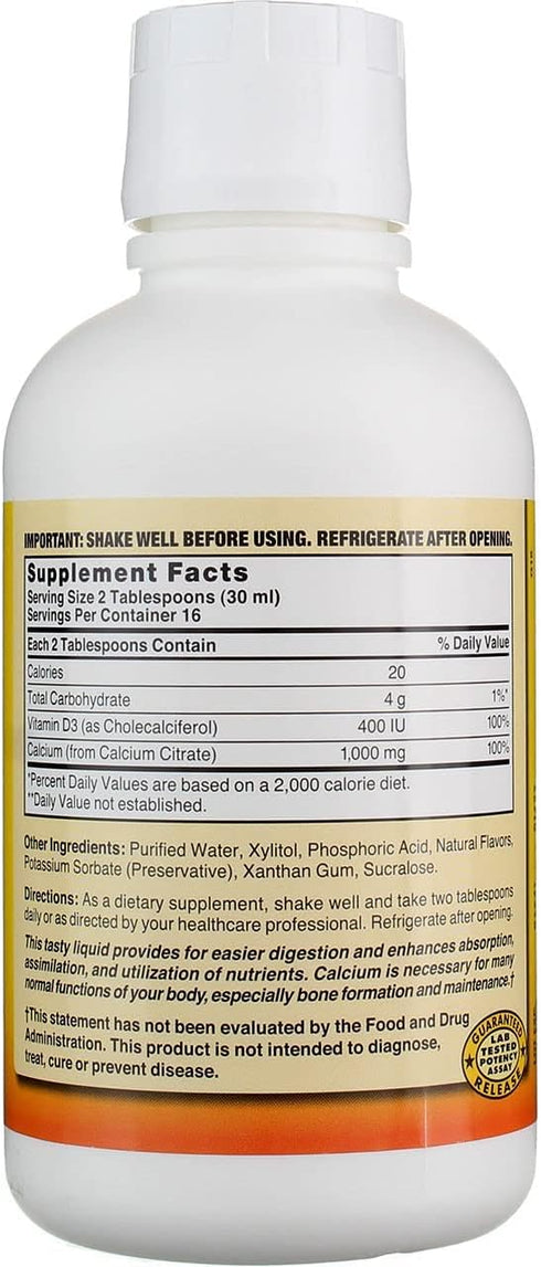 Liquid Calcium Citrate 1000mg with D3 - 16 fl oz Liquid Blueberry