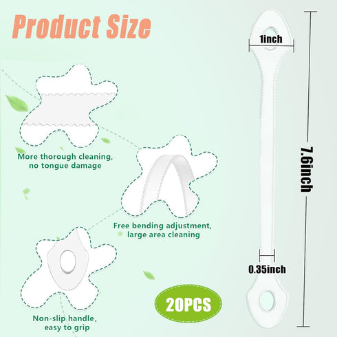 Jcwto 20 Count Disposable Tongue Scraper, Tongue Cleaner for Adults and Kids, Ergonomic plastic tongue scraper,Tongue