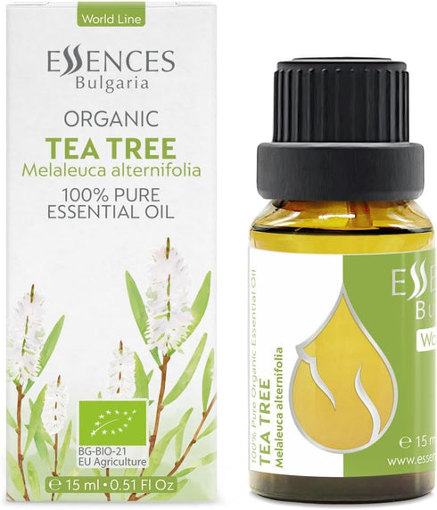 Essences Bulgaria Organic Tea Tree Essential Oil 0.51 Fl Oz 15ml, 100% Pure Natural for Skincare and Aromatherapy Use.