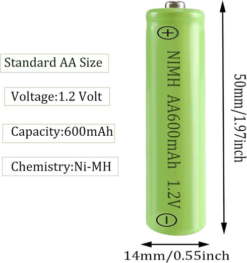 XFULL 12 Packs 600mAh 1.2v Doulbe AA Ni-MH Rechargeable Batteries A Size for Outdoor Solar Lights, Landscape Lighting