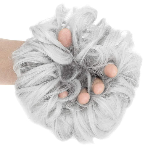 Lelinta Hair Bun Extensions - Wavy Curly Messy Donut Chignons Hair Piece Wig Hairpiece, Silver Grey