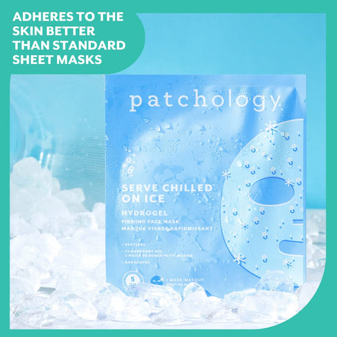 Patchology Iced Cooling Hydrogel Masks - Firming Facial Sheet Mask with Peptides and Cloudberry Oil, 1 Count