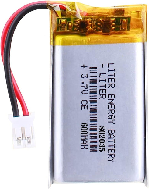 Liter Energy 3.7V 600mAh Lipo Rechargeable Lithium Polymer Battery 802035 with JST Connector