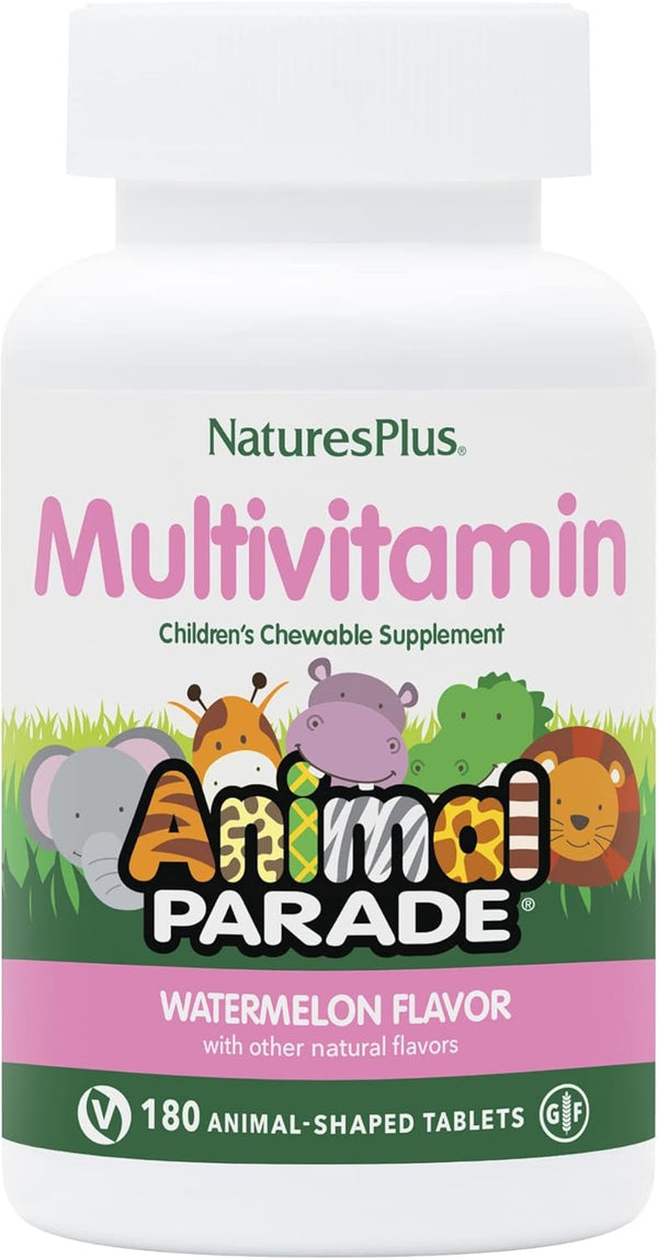 Natures Plus Animal Parade Children's Chewable Multivitamin, Watermelon - 180 Tablets - Vegan, Gluten Free