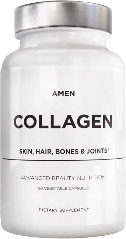 Amen Multi Collagen Peptides Capsules - 90 Pills with Hyaluronic Acid, Vitamin C, 5 Types of Collagen Protein