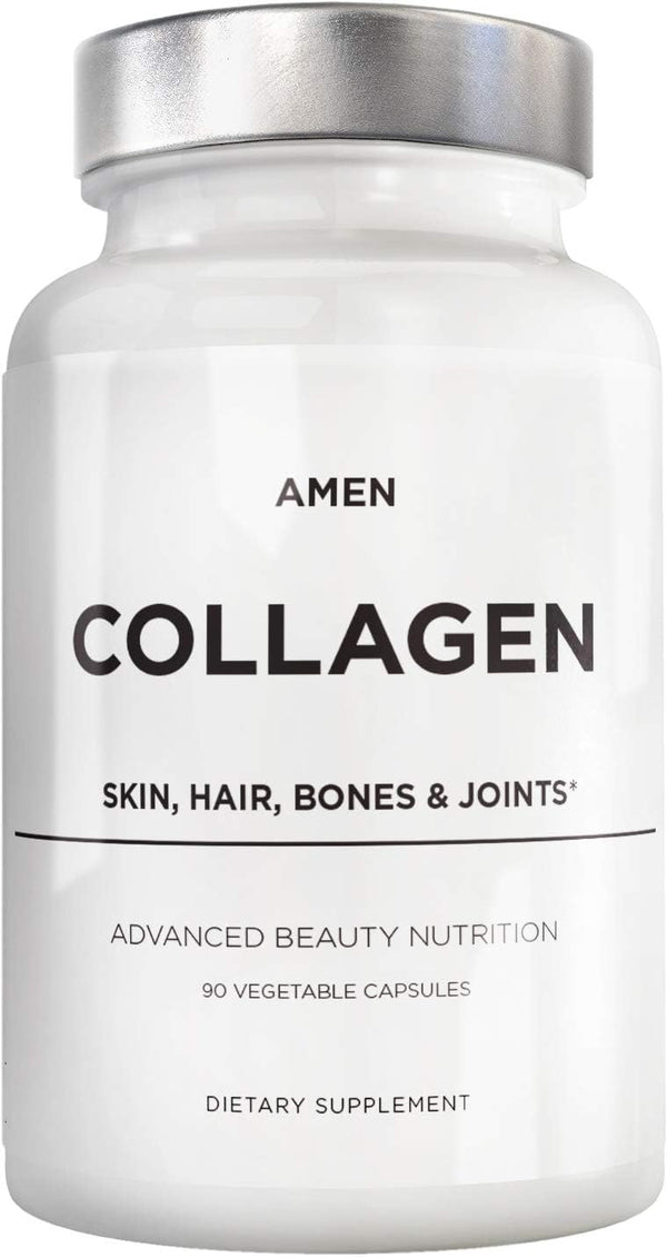 Amen Multi Collagen Peptides Capsules - 90 Pills with Hyaluronic Acid, Vitamin C, 5 Types of Collagen Protein