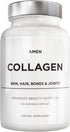 Amen Multi Collagen Peptides Capsules - 90 Pills with Hyaluronic Acid, Vitamin C, 5 Types of Collagen Protein