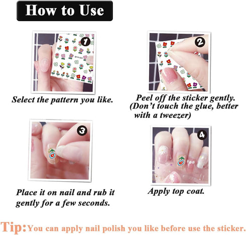 Nail Stickers for Women and Little Girls, 12 Sheets 3D Self-Adhesive DIY Nail Art Decoration Set