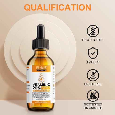 Premium 20% Vitamin C Serum for Face, 60ml, with Hyaluronic Acid, Retinol & Amino Acids for Anti Aging
