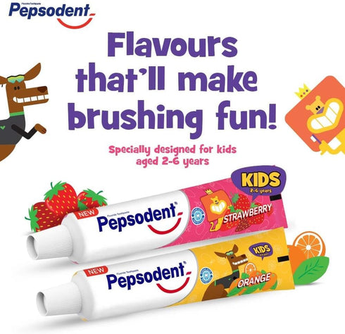Metrey Herbotech 45G, Pack 4 Pepsudent Kids Toothpaste, Strawberry Flavor, Cavity & Enamel Protection