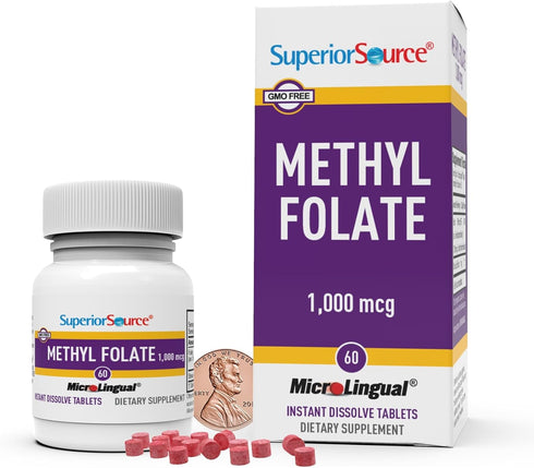 Superior Source Methyl Folate 1,000 mcg - 60 Sublingual Tablets for Healthy Nervous System & Red Blood Cells