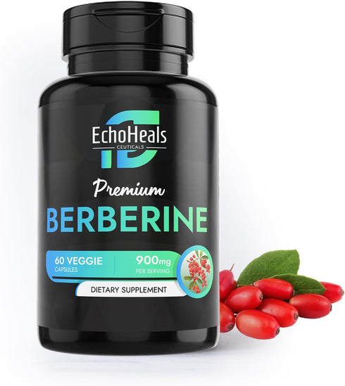 Berberine Supplement, Natural Plant-Based with Ceylon Cinnamon, Turmeric, 900mg, 60 Vegetable Caps
