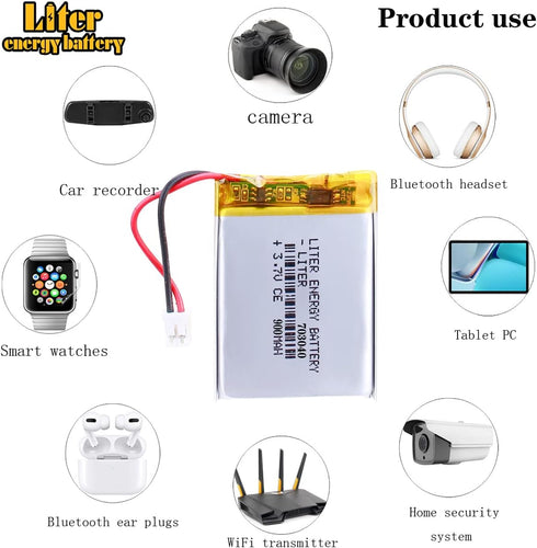 Liter Energy Battery 3.7V Lipo Battery, 900mAh Rechargeable Lithium Ion Polymer with JST Connector