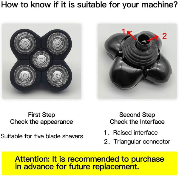 Men's Electric Shaver Replacement Heads - 5 Head Fiveblade for Wet & Dry Shaving, Waterproof Multi-Functional