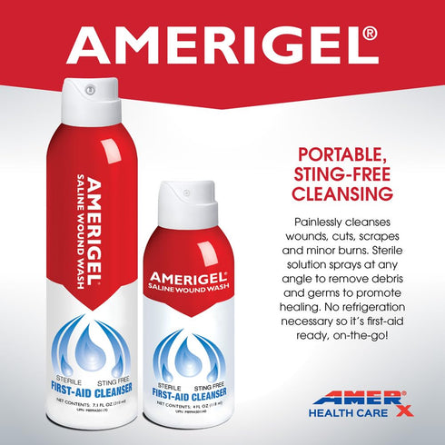 AMERIGEL Saline Wound Wash, First Aid Cleansing Solution, 7.1 Oz.
