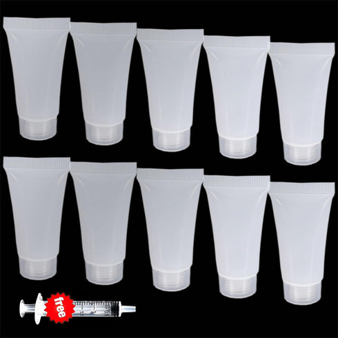 OIIKI 10PCS Refillable Travel Tubes, 5ml Empty Clear Plastic Squeeze Bottles for Facial Cleanser and Lotion