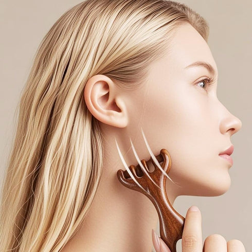 Wooden Massage Comb, Meridian Massage Combs, Manual Scalp Massager,Guas Sha Tools for Head Face Eye Nose Jaw and Neck